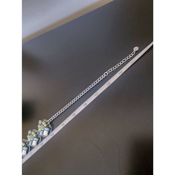 Ann Taylor Loft NWT faux crystal and silver statement necklace sea blue and gr - Picture 6 of 7